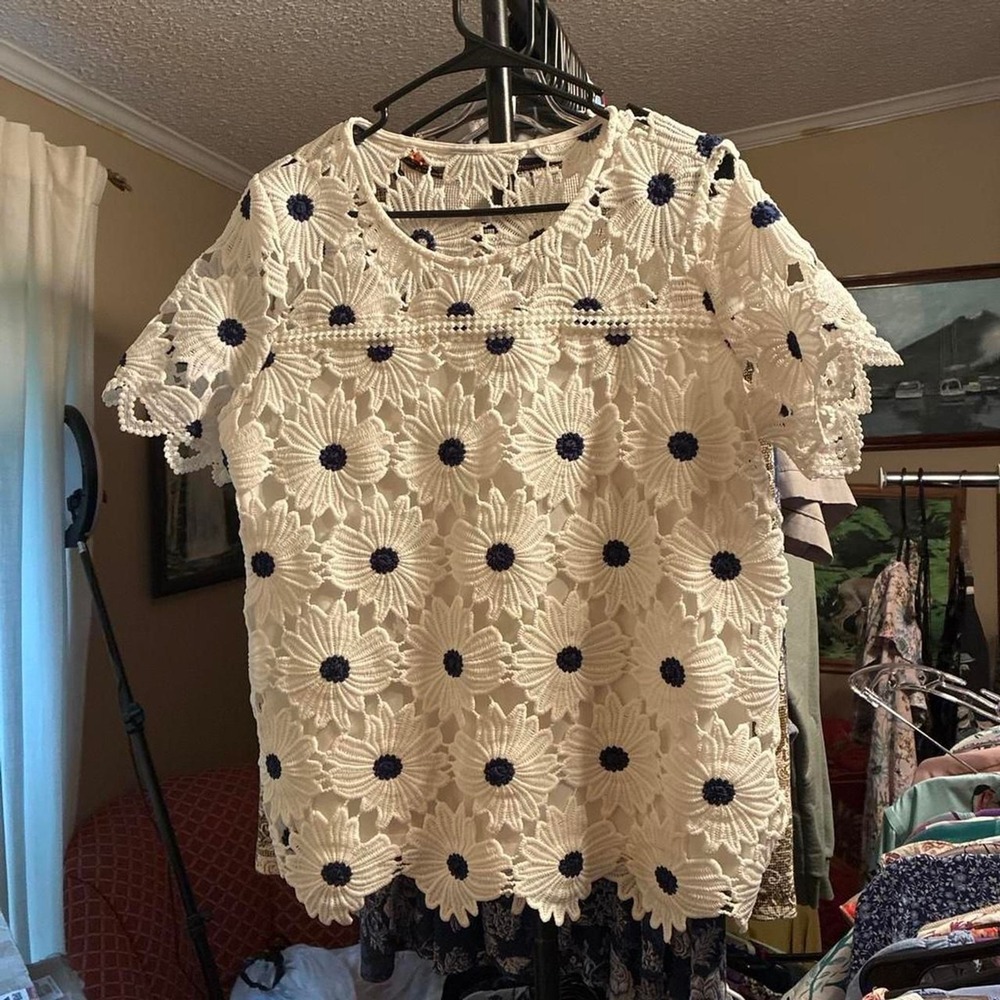 Rafaella Women's Crotchet Daisy White And Navy Size Large